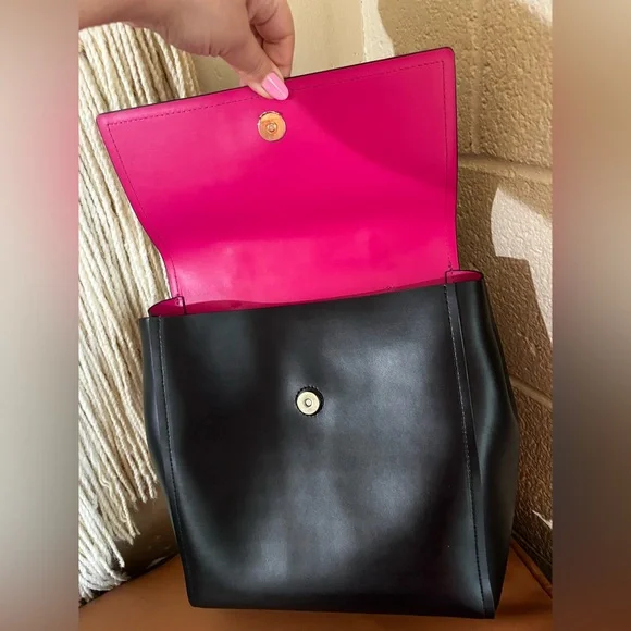 Kate Spade Black Leather Backpack pink interior & trim with  display picture 3